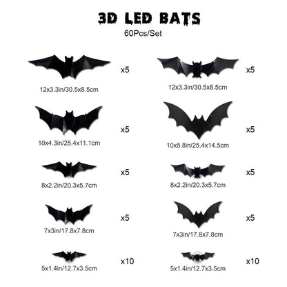 3D LED Glowing Bat Wall Decorations – Halloween Flying Bat Swarm Set