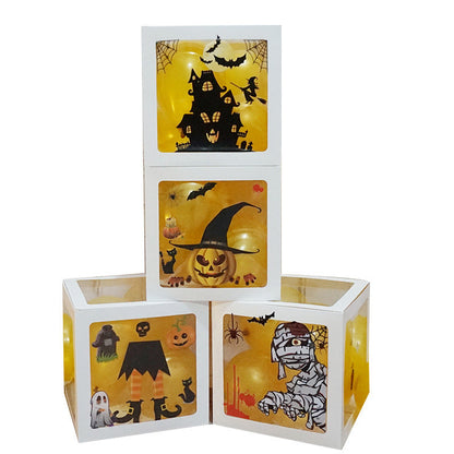 Halloween Balloon Boxes | Black Transparent Party Decoration with Ghost & Pumpkin Stickers