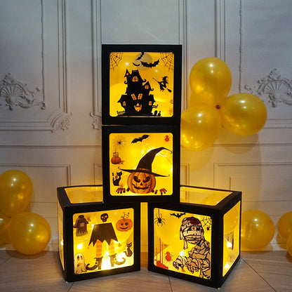 Halloween Balloon Boxes | Black Transparent Party Decoration with Ghost & Pumpkin Stickers