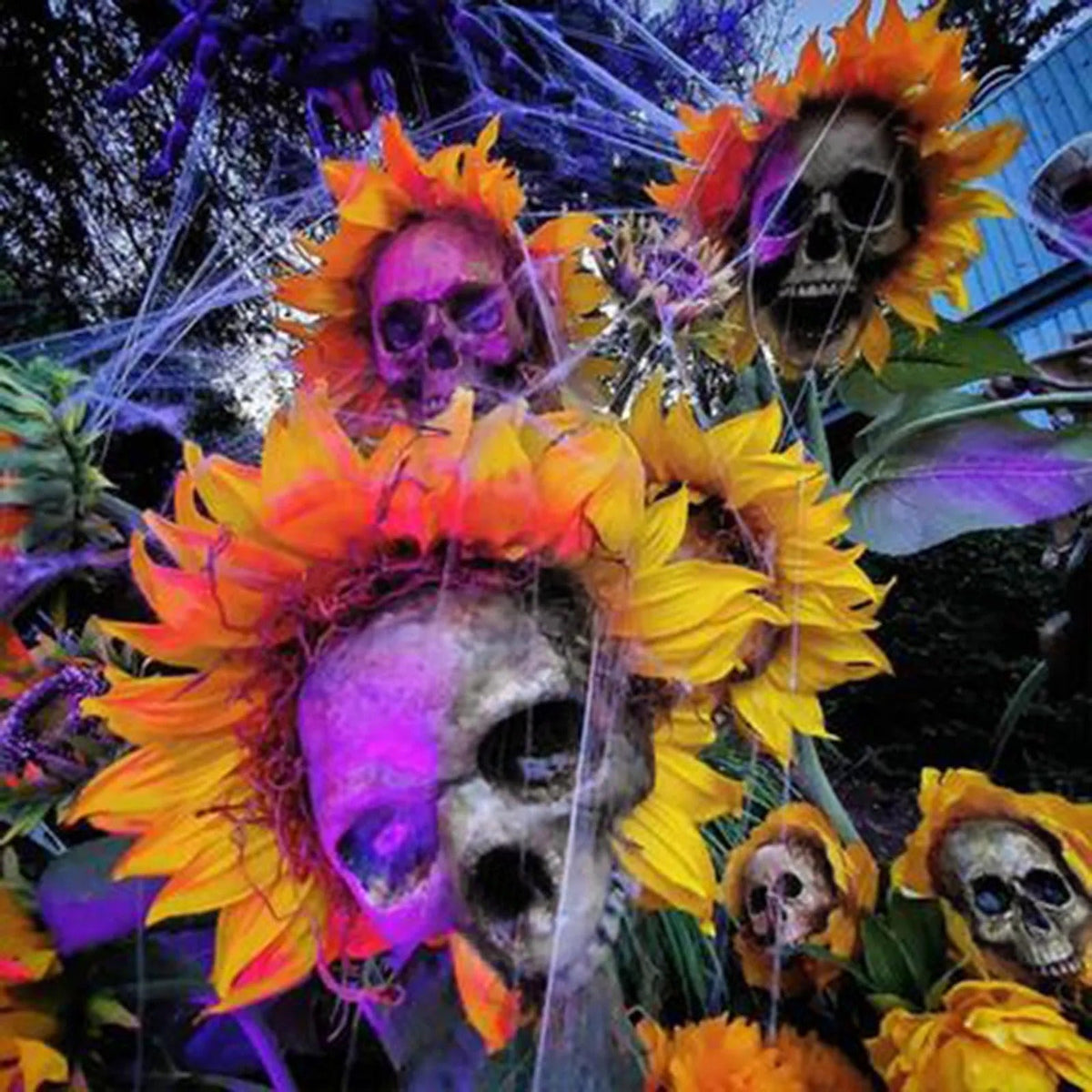 HALLOWEEN DECOR SKULL SUNFLOWERS